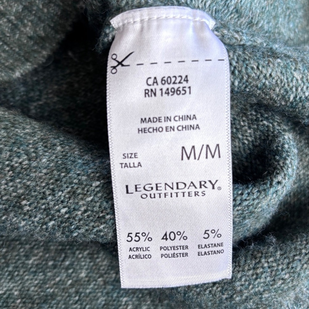 Legendary Outfitters Green Marled Knit Crewneck Sweater Center Seam Medium - Picture 5 of 6